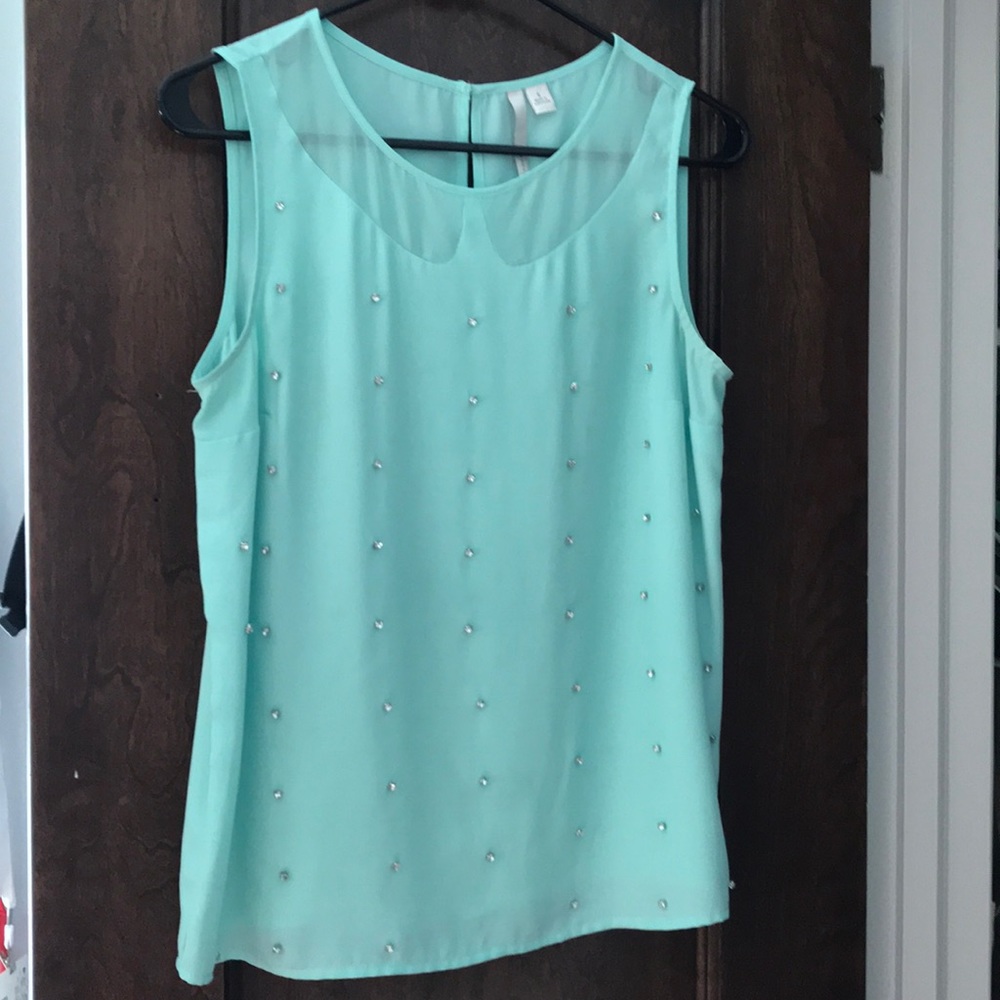 Mint top with crystals throughout
